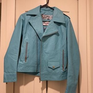 Enjoy Genuine Italian Leather Electric Blue Jacket Small